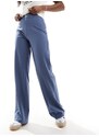 Pull&Bear - Pantaloni sartoriali a fondo ampio con pieghe blu petrolio-Blu navy