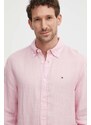 Tommy Hilfiger camicia di lino colore rosa MW0MW34602