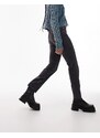 Topshop Tall - Jeans dritti cropped a vita medio alta con bordi grezzi nero slavato