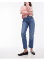 Topshop - Jeans dritti corti con bordi grezzi a vita medio alta, colore blu medio