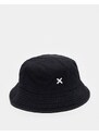 COLLUSION Unisex - Cappello da pescatore in twill nero slavato con logo