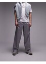 Topman - Pantaloni grigio chiaro extra ampi con vita elasticizzata