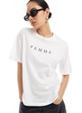 Selected Femme - T-Shirt oversize bianca con stampa sul petto con scritta "Femme"-Bianco