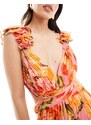 Forever New - Vestito lungo plissé con cut-out e motivo con fiori arancione e rosa-Multicolore