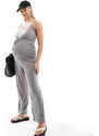 Mama.licious Mamalicious Maternity - Tuta jumpsuit grigio mélange in jersey allacciata in vita-Nero