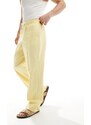 ASOS DESIGN - Pantaloni eleganti a fondo ampio in misto lino giallo polvere
