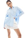 Pull&Bear - Camicia a maniche lunghe oversize in lino blu pallido