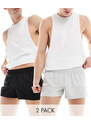 ASOS 4505 - Icon 3 - Confezione da 2 pantaloncini da allenamento neri e grigio argento ad asciugatura rapida-Multicolore