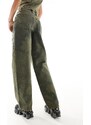 COLLUSION - x014 - Jeans larghi antifit a vita medio alta con stampa floreale in coordinato-Marrone