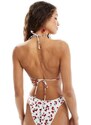 Motel - Pami - Top bikini a triangolo bianco con stampa di ciliegie