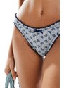 Motel - Veroly - Slip bikini sgambati blu rigato a fiori con fiocco