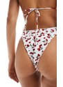 Motel - Veroly - Slip bikini bianchi con laccetti laterali e stampa di ciliegie-Bianco