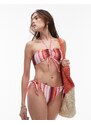 Topshop - Top bikini allacciato al collo con stampa a righe astratte-Multicolore