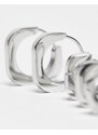 Topshop - Pedro - Confezione da 4 orecchini a cerchio esagonali argentati in acciaio inossidabile resistente all'acqua-Argento