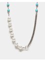 Reclaimed Vintage - Collana unisex argentata con perline e perle-Argento