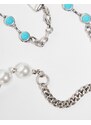 Reclaimed Vintage - Collana unisex argentata con perline e perle-Argento