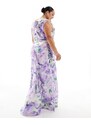 Hope & Ivy Plus - Vestito lungo con volant frontali a fiori lilla-Viola