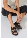 Birkenstock sandali in pelle Cannes donna colore nero 1023955
