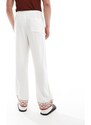 ASOS DESIGN - Pantaloni effetto lino bianchi con orlo ricamato vestibilità comoda-Bianco