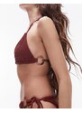 Topshop - Mix and Match - Top bikini a triangolo con anelli in tessuto stropicciato rosso vino