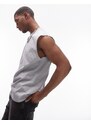 Topman - T-shirt senza maniche oversize grigio mélange-Bianco