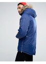 Pull&Bear - Parka blu navy con cappuccio in pelliccia sintetica removibile