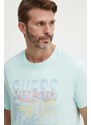 Guess t-shirt in cotone uomo colore turchese con applicazione M4GI15 I3Z14