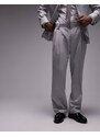 Topman - Pantaloni da abito a fondo ampio grigi in lino-Grigio