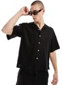 ADPT - Camicia oversize nera in misto lino con colletto con rever-Nero