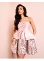 ASOS LUXE - Vestito corto a fascia stile corsetto jacquard a fiori con fiocchi in raso-Multicolore