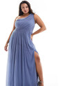 Anaya Plus - Vestito lungo da damigella monospalla in tulle blu