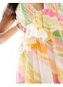 ASOS DESIGN - Vestito corto a balze con pieghe e scollo profondo a righe-Multicolore