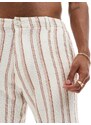 Selected Homme - Pantaloncini testurizzati color crema a righe in coordinato-Bianco