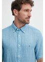 Tommy Hilfiger camicia di lino colore blu MW0MW35207