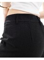Pull&Bear - Pantaloni sartoriali a fondo ampio neri con motivo gessato e bordi a contrasto-Grigio
