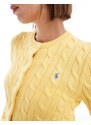 Polo Ralph Lauren - Cardigan giallo in maglia a trecce con logo