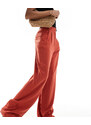 ASOS Tall ASOS DESIGN Tall - Pantaloni a vita alta in misto lino ruggine con cuciture-Rosso