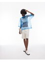 Topshop - T-shirt blu in maglia trasparente
