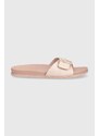 Tommy Hilfiger ciabatte slide in camoscio TH HARDWARE SUEDE FLAT SANDAL donna colore rosa FW0FW07935