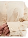 ASOS Curve ASOS DESIGN Curve - Vestito camicia lungo color pietra con doppio spacco profondo-Neutro