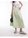 Topshop - Gonna midi a ruota color lime in popeline-Verde