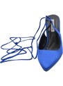 Malu Shoes Decollete a punta donna in raso blu tallone scoperto allacciatura alla schiava con lacci tacco sottile 12 cm moda
