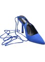 Malu Shoes Decollete a punta donna in raso blu tallone scoperto allacciatura alla schiava con lacci tacco sottile 12 cm moda