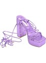 Malu Shoes Sandali donna laminato viola con plateau tacco largo lacci alla schiava comodi punta quadrata tacco 10