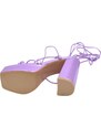 Malu Shoes Sandali donna laminato viola con plateau tacco largo lacci alla schiava comodi punta quadrata tacco 10