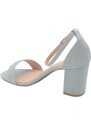 Malu Shoes Sandalo alto donna argento tessuto satinato tacco doppio 5 cm cinturino alla caviglia linea basic cerimonia elegante