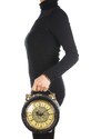 Borsa Mini Clock con orologio funzionante con tracolla, Cosplay Steampunk, ecopelle, colore nero, ARIANNA DINI DESIGN