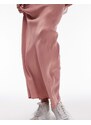 Topshop - Gonna lunga in raso rosa con elastico a contrasto