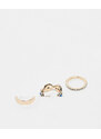 ALDO - Confezione da 3 anelli color oro con dettaglio di occhio e pietra in vetro