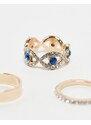 ALDO - Confezione da 3 anelli color oro con dettaglio di occhio e pietra in vetro